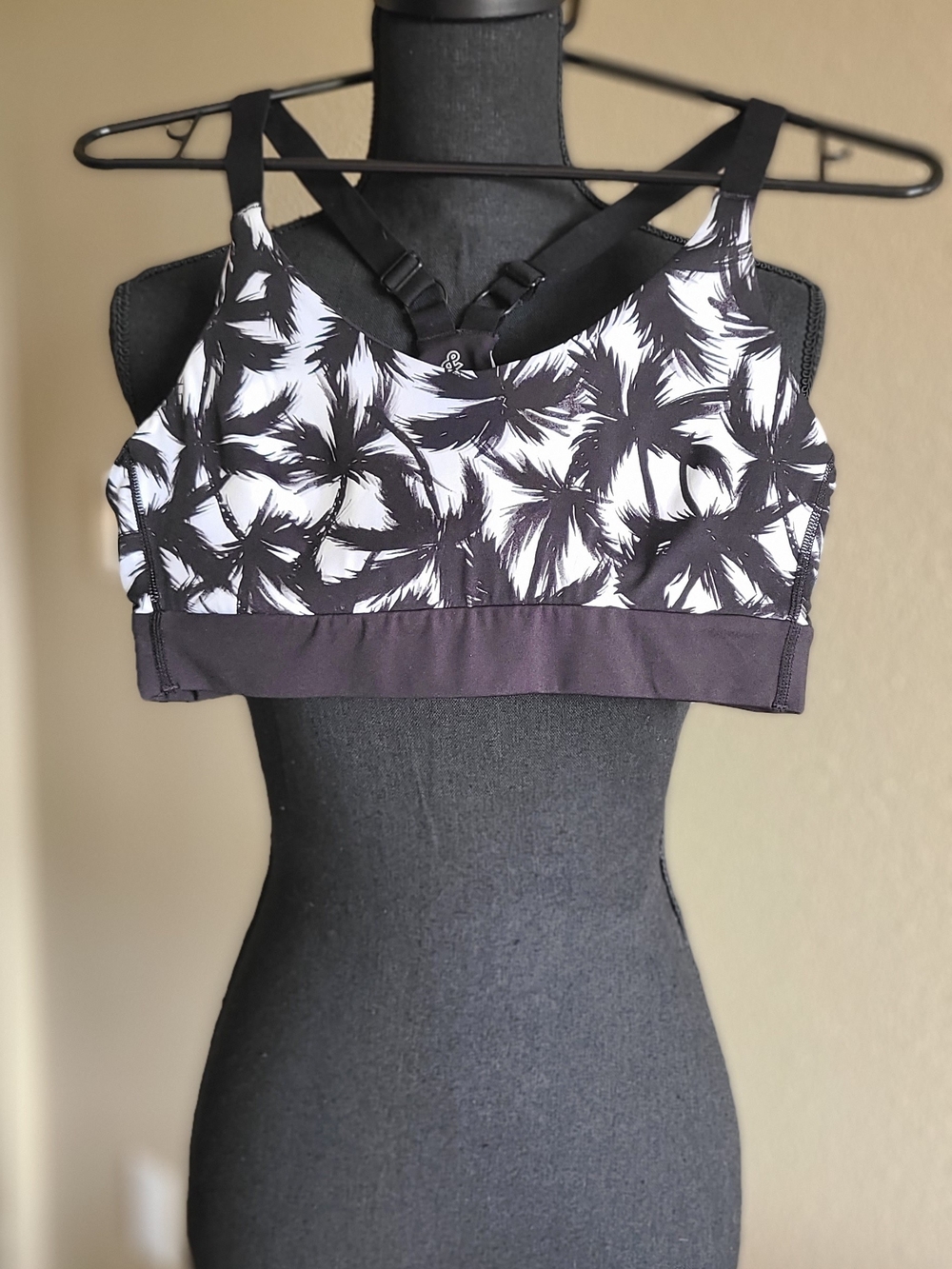 & Other Stories Black and White Palm-Print Racerback Sports Bra or Swim Top